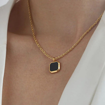 Black Sqaure Pendant Necklace