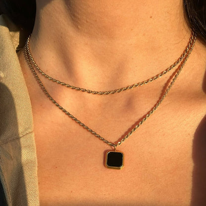 Black Sqaure Pendant Necklace